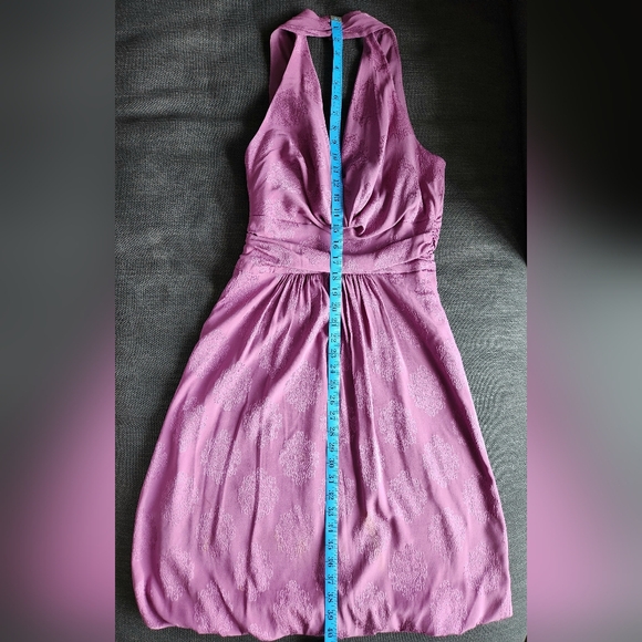 Nicole Miller Purple Silk Halter Deep V-neck Cowl Back Bubble Hem Dress/US 6 - Picture 13 of 16